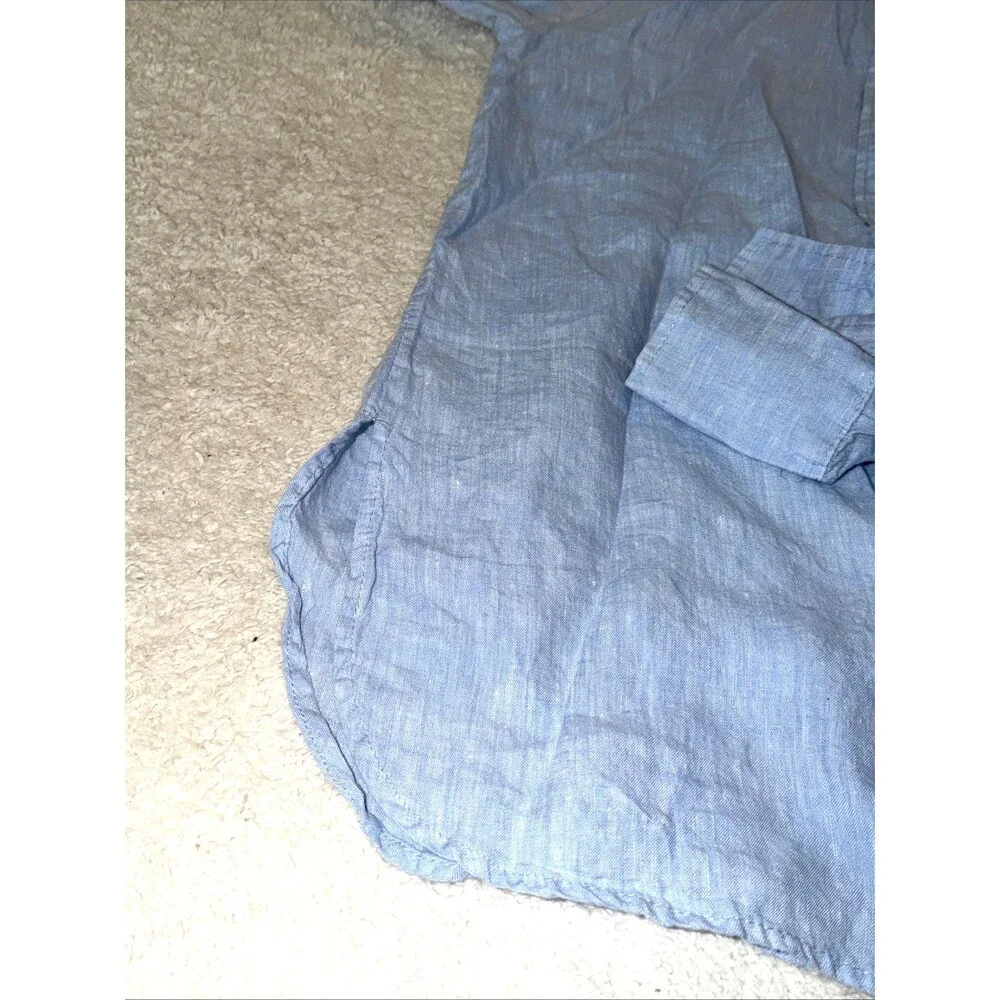 Linen Button Shirt Size 6 Long Sleeve Womens H&M Light Blue Lightweight - Picture 9 of 12